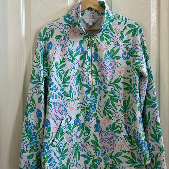 Lilly Pulitzer Skipper Popover Just a Pinch UPF 50+ Size M Floral Green Pink - Picture 4 of 9